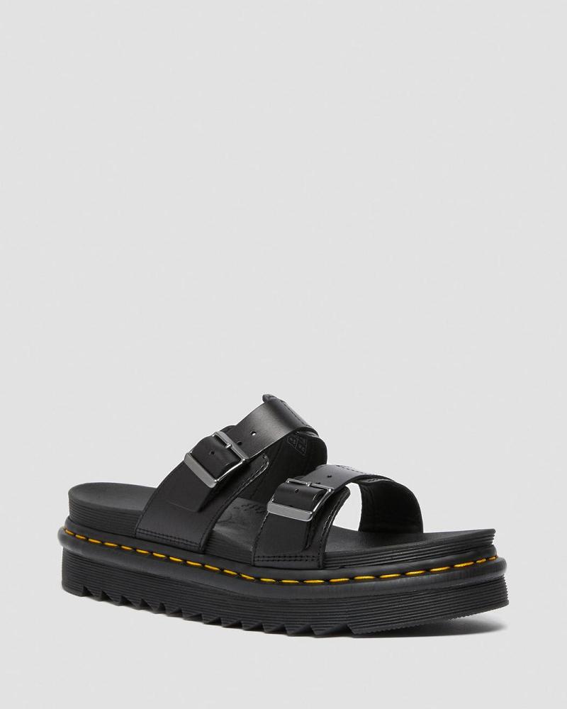 Black Men\'s Dr Martens Myles Brando Leather Buckle Sandals | CA 632TCE